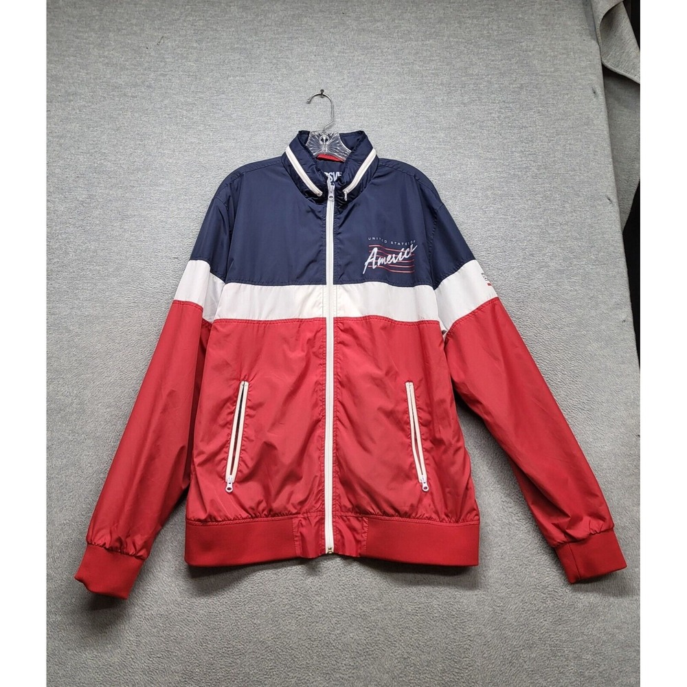 RSVLTS Men Jacket XL Red‎ White Blue WIndbreaker United States of America Hooded